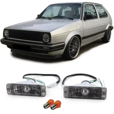 Fanali Indicatori Trasparenti con Luce Parcheggio Nero Fumé per VW Golf 1 2