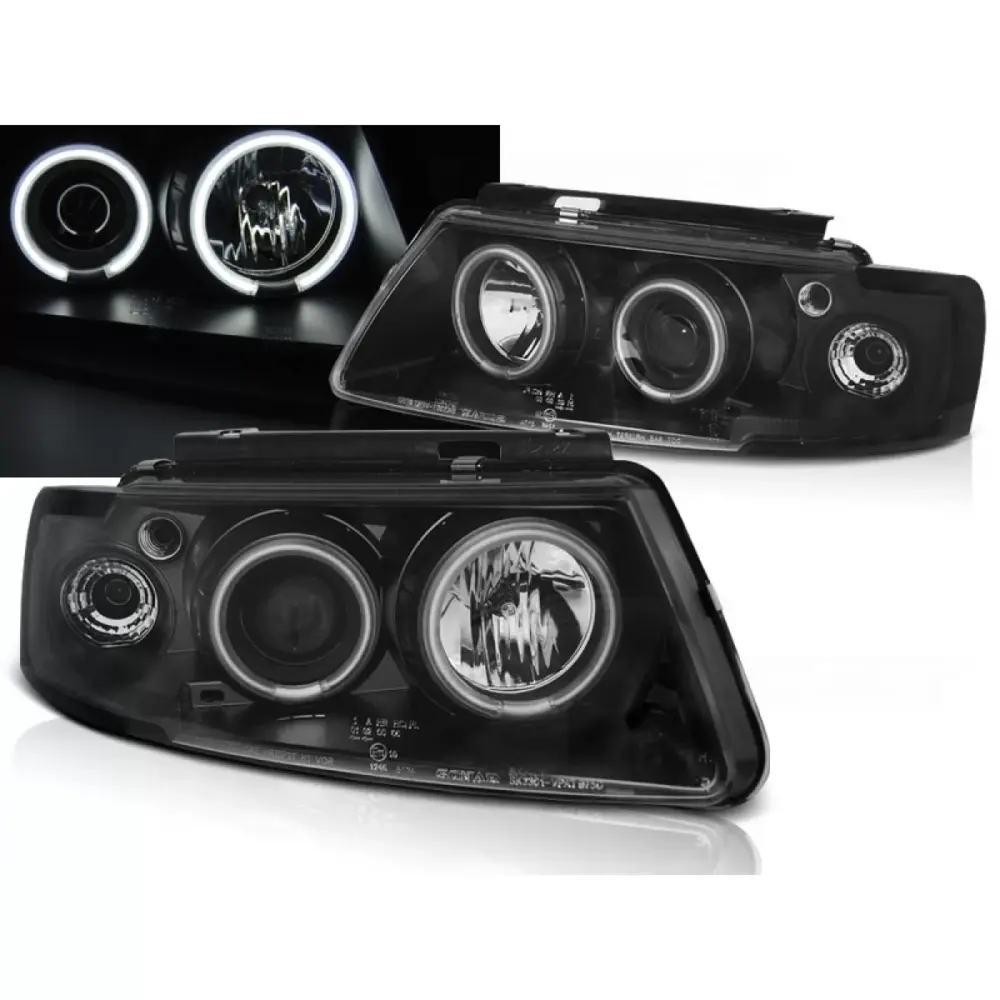 Fari Angel Eyes CCFL Neri Anteriori per VW Passat B5 3B 96-08