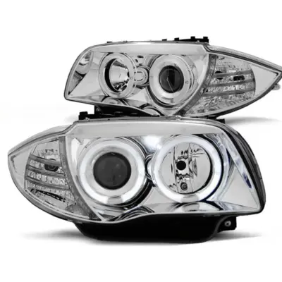 Fari Angel Eyes Cromati Anteriori per BMW 1 E81 E82 E87 E88 04-11
