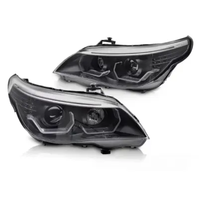 Fari Angel Eyes LED 3D Neri Anteriori per BMW E60 E61 03-07