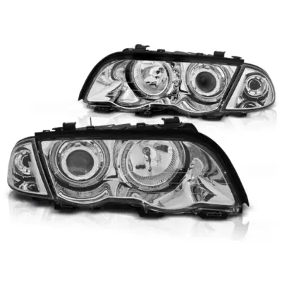 Fari Angel Eyes LED Cromati Anteriori per BMW E46 05.98-08.01 S/t