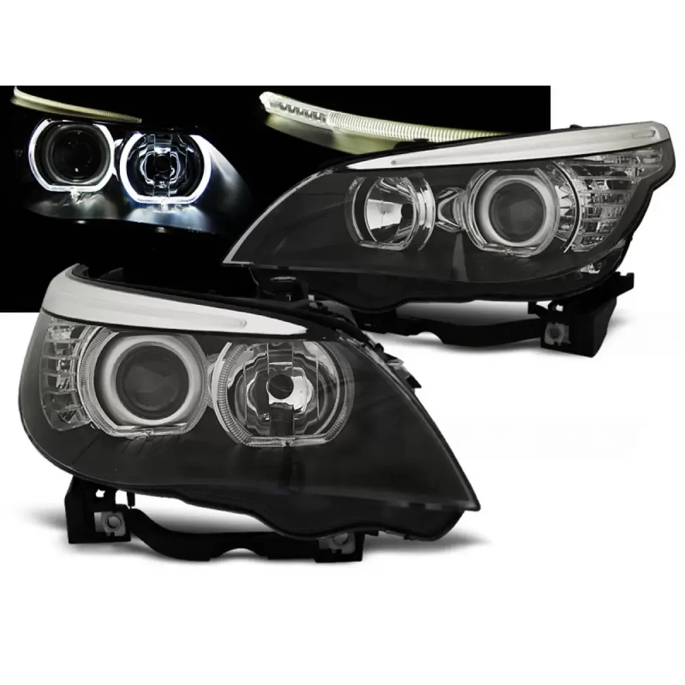 Fari Angel Eyes LED Neri Anteriori per BMW E60 E61 03-07