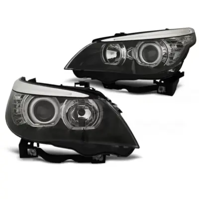 Fari Angel Eyes LED Neri Anteriori per BMW E60 E61 03-07