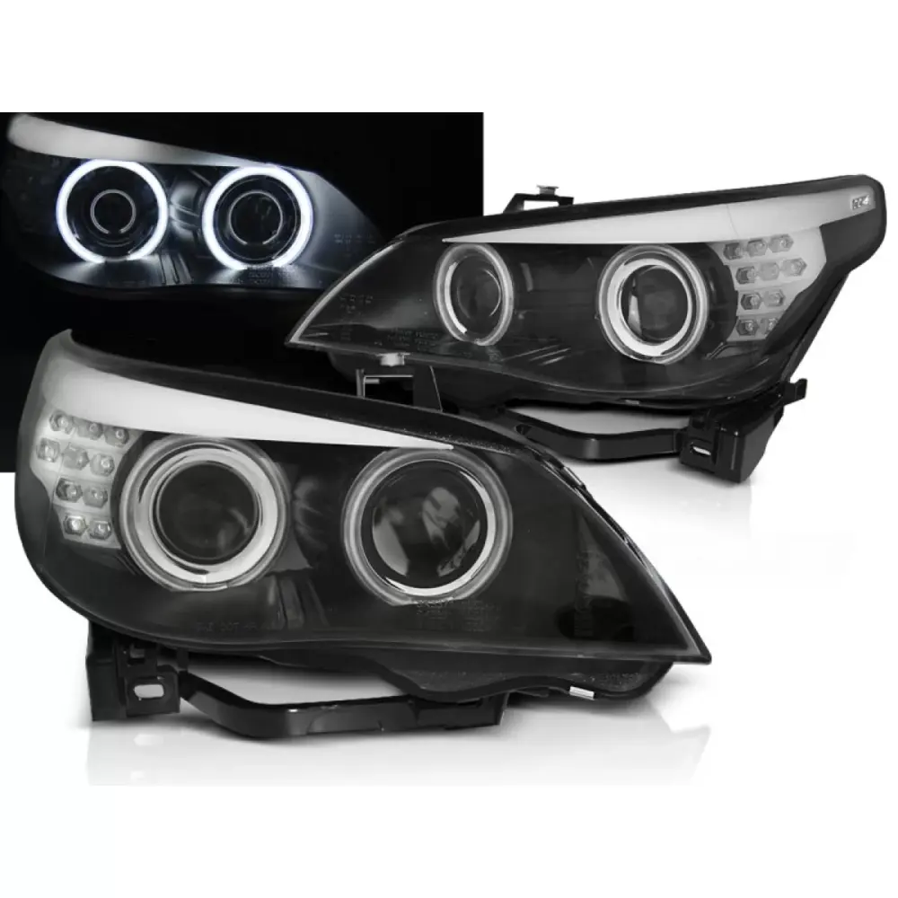 Fari Angel Eyes LED Neri con Indicatori BMW E60 E61 03-07