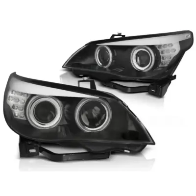 Fari Angel Eyes LED Neri con Indicatori BMW E60 E61 03-07