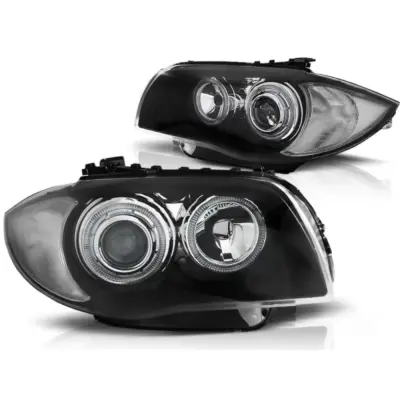 Fari Angel Eyes Neri Anteriori per BMW 1 E81 E82 E87 E88 04-11