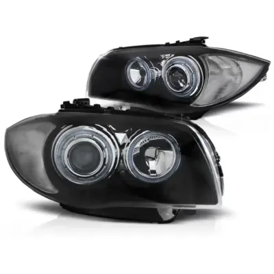 Fari Angel Eyes Neri Anteriori per BMW 1 E81 E82 E87 E88 04-11