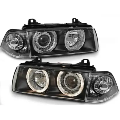 Fari Angel Eyes Neri Anteriori per BMW E36 Coupe Cabrio 12.90-08.99