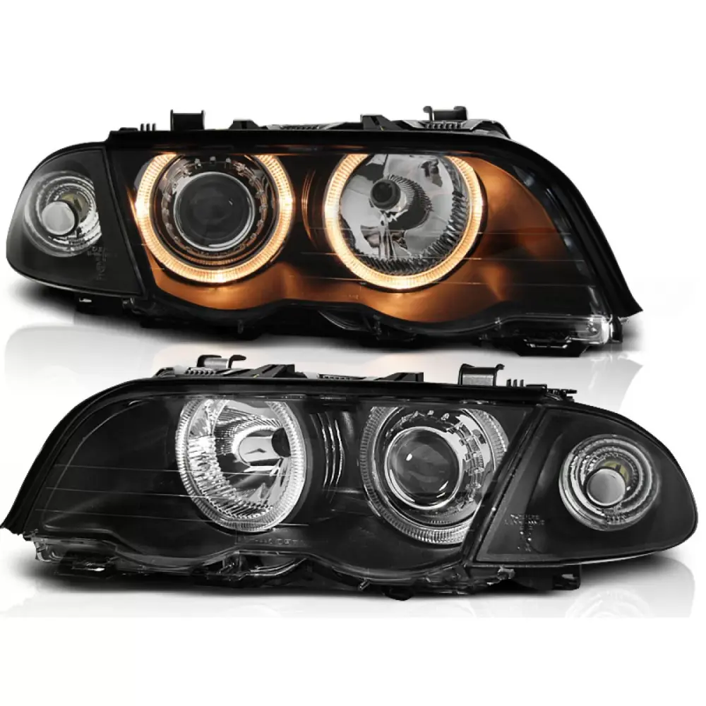 Fari Angel Eyes Neri Anteriori per BMW E46 05.98-08.01 S/t