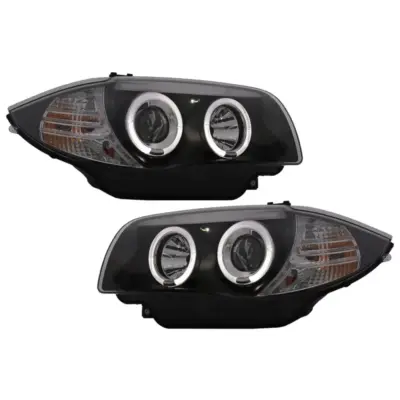 Fari Angel Eyes Neri Anteriori per BMW Serie 1 E81 E82 E87 E88 2004-2011 LHD
