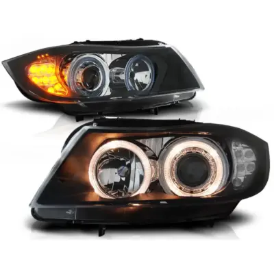 Fari Angel Eyes Neri LED Indicatori Anteriori per BMW E90 E91 03.05-08.08