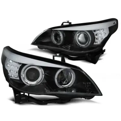 Fari Anteriore con Angel Eyes Alogeni per BMW E60 E61 2003-2007 Dx e Sx