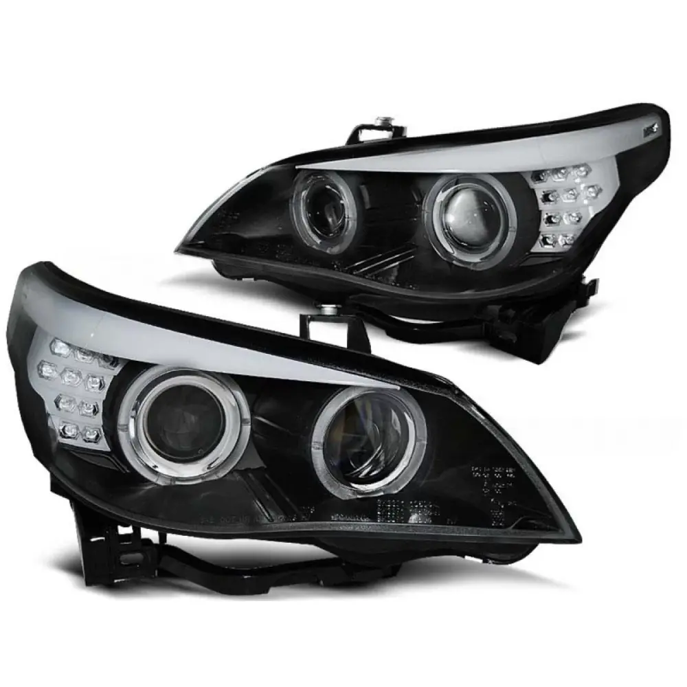 Fari Anteriore con Angel Eyes Alogeni per BMW E60 E61 2003-2007 Dx e Sx