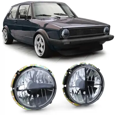 Fari Anteriore Vetro Trasparente Fumo Nero con Croce per VW Golf 1 74-83