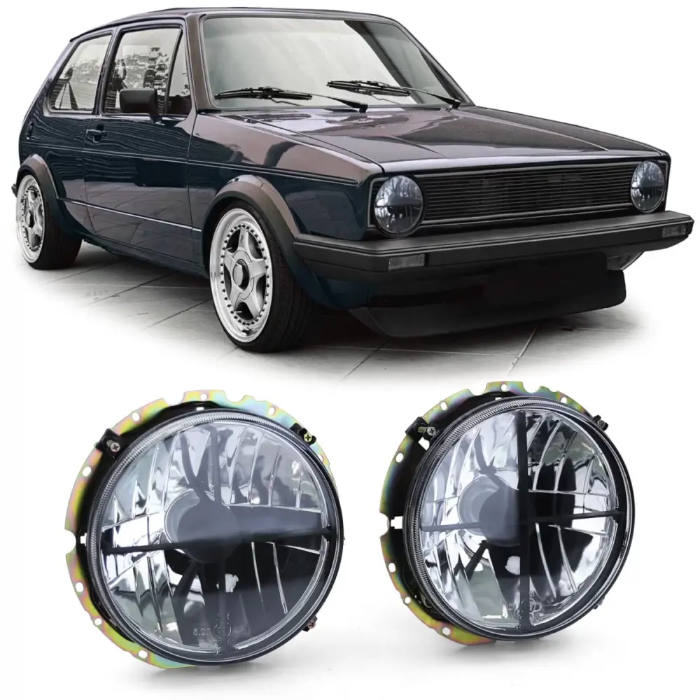 Fari Anteriore Vetro Trasparente Fumo Nero con Croce per VW Golf 1 74-83