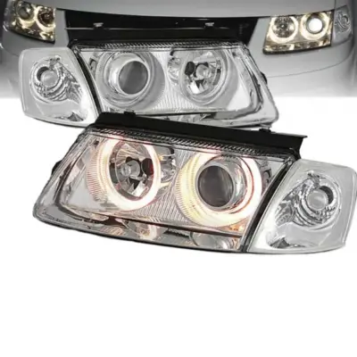 Fari Anteriori Angel Eyes Cromati H7 per Volkswagen Passat 3B 96-00