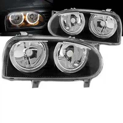 Fari Anteriori Angel Eyes Neri H7 per Volkswagen Golf 3 92-98