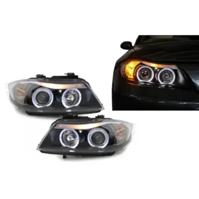 Fari Anteriori Angel Eyes Neri per BMW Serie 3 E90 E91 2005-2008