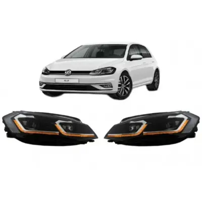 Fari Anteriori con DRL e Frecce Dinamiche Neri Cromati per VW Golf 7.5 17-19