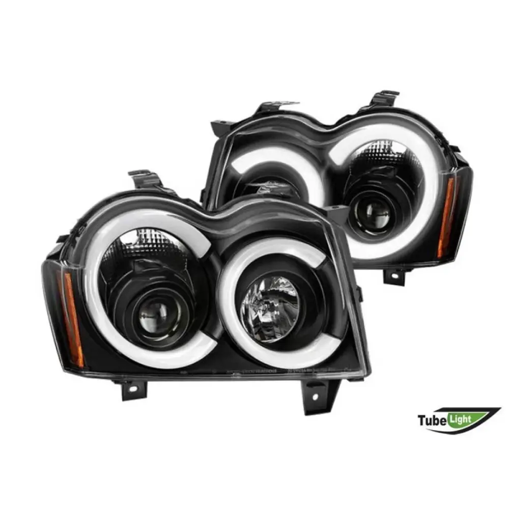 Fari Anteriori con LED Base Nera per Jeep Grand Cherokee 2005-2008 Dx e Sx