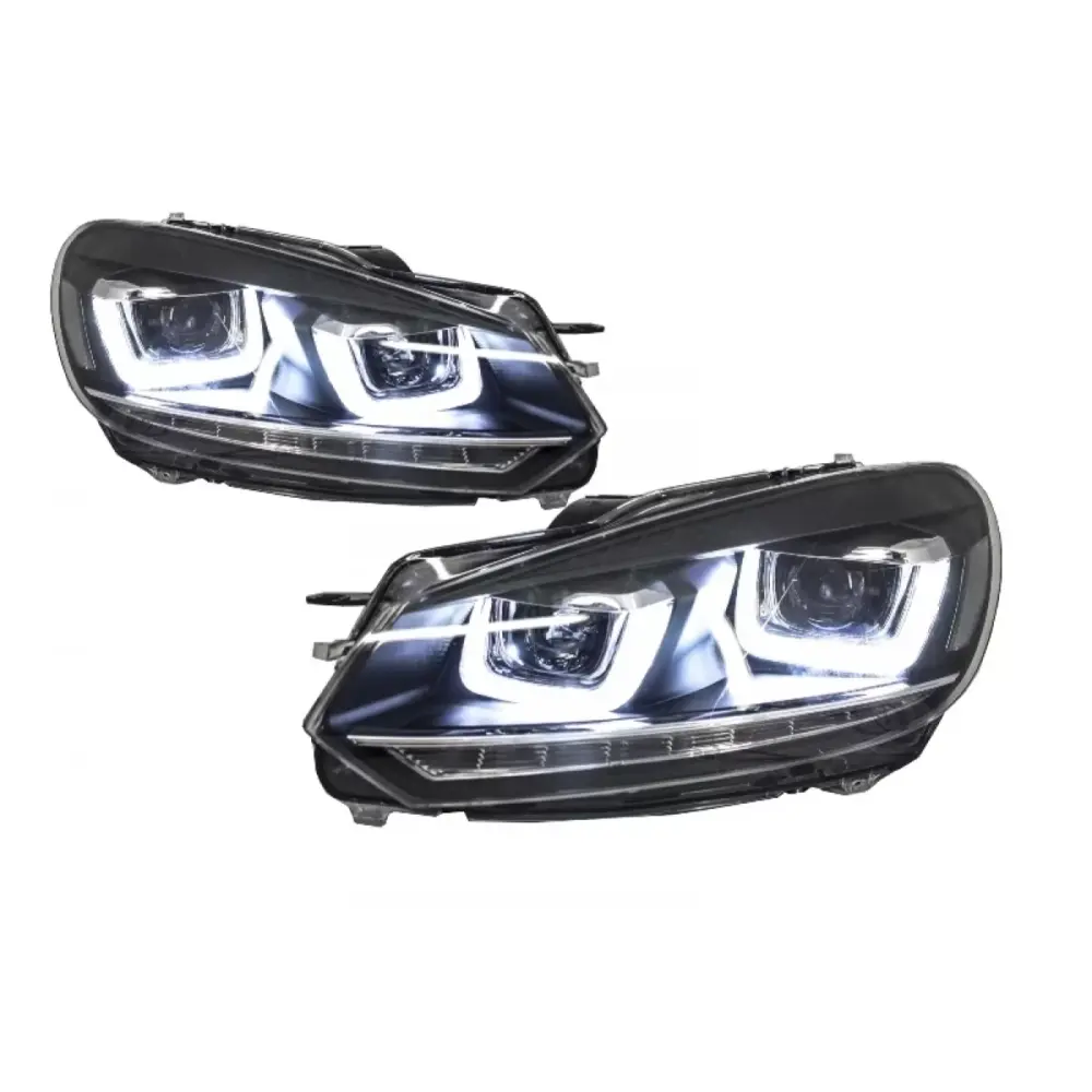 Fari Anteriori con Luci Diurne LED U-design Cromati per Volkswagen Golf 6 Vi