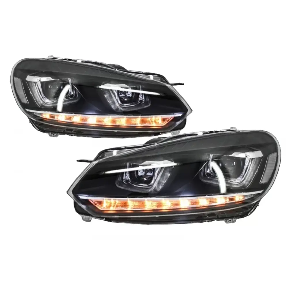 Fari Anteriori con Luci Diurne LED U-design Cromati per Volkswagen Golf 6 Vi