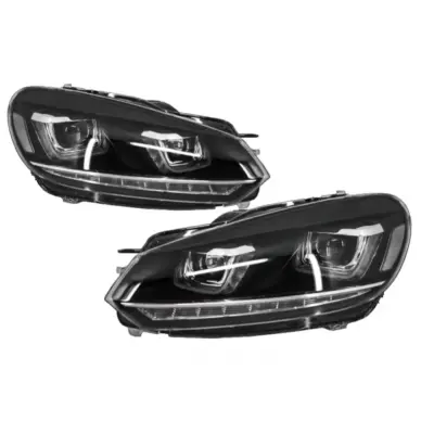 Fari Anteriori con Luci Diurne LED U-design Cromati per Volkswagen Golf 6 Vi