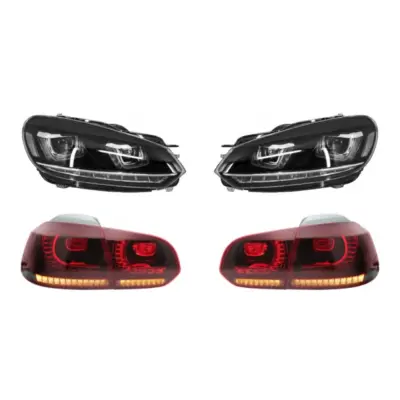 Fari Anteriori Cromati LED con Fanali Posteriori Full LED per VW Golf 6