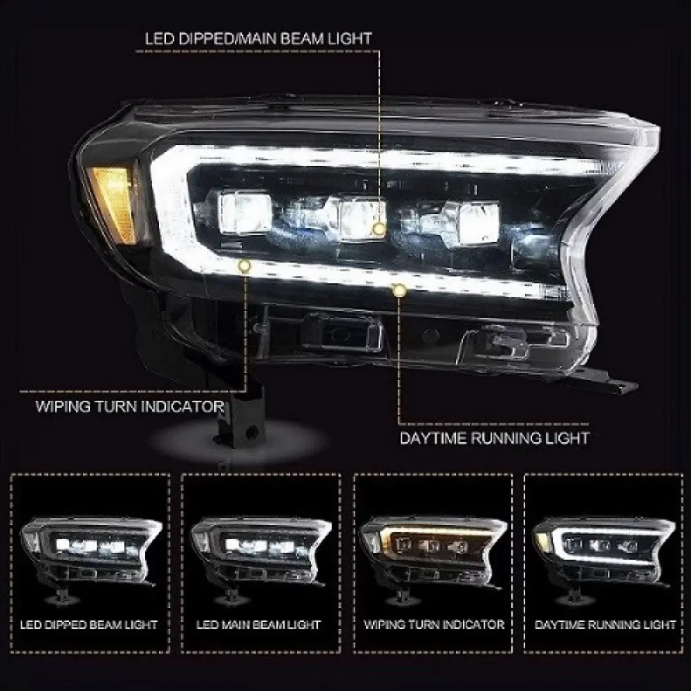 Fari Anteriori Full LED con DRL Dinamico e Motor Ford Ranger 15-20