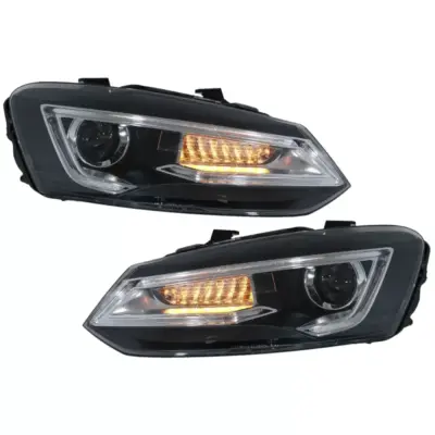 Fari Anteriori LED con Barra Luce e Occhi Diabolici per Volkswagen Polo 6R 6C
