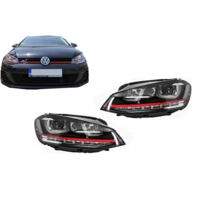 Fari Anteriori LED DRL Dinamici Rossi per Volkswagen Golf 7 Vii 2012-2017