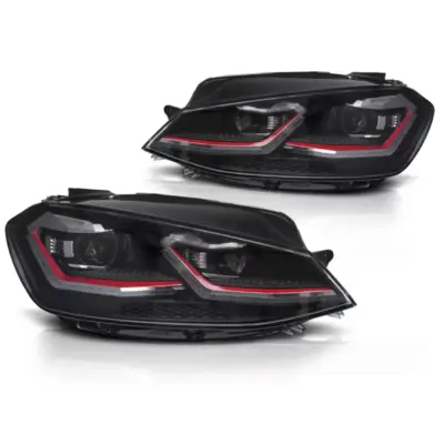 Fari Anteriori LED Rossi con DRL Sequenziale per Volkswagen Golf Vii 17-19