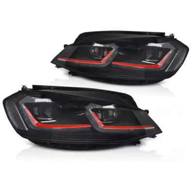 Fari Anteriori LED Rossi con Luci Diurne Sequenziali per VW Golf Vii 17-19
