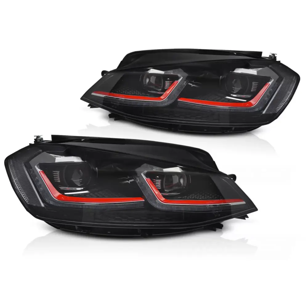 Fari Anteriori LED Rossi con Luci Diurne Sequenziali per VW Golf Vii 17-19