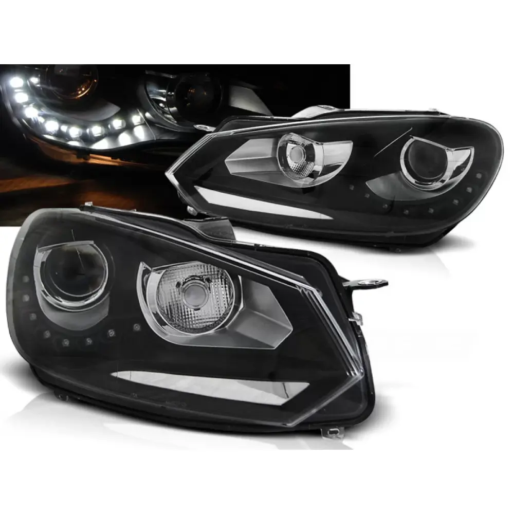 Fari Anteriori Luci Diurne Neri per Volkswagen Golf 6 10.08-12