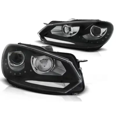 Fari Anteriori Luci Diurne Neri per Volkswagen Golf 6 10.08-12