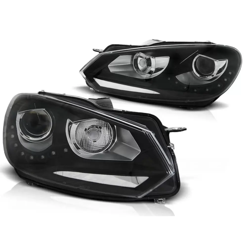 Fari Anteriori Luci Diurne Neri per Volkswagen Golf 6 10.08-12
