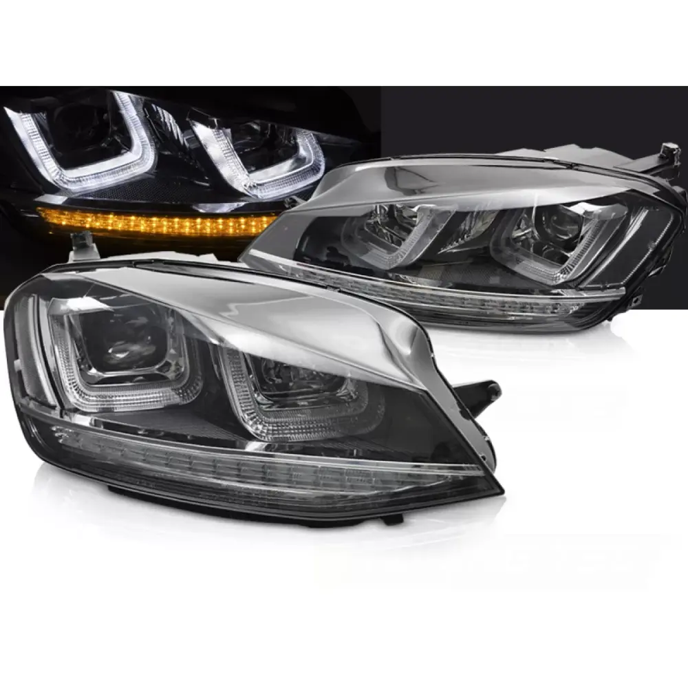 Fari Anteriori Neri con Linea Cromata per Volkswagen Golf 7 13-17
