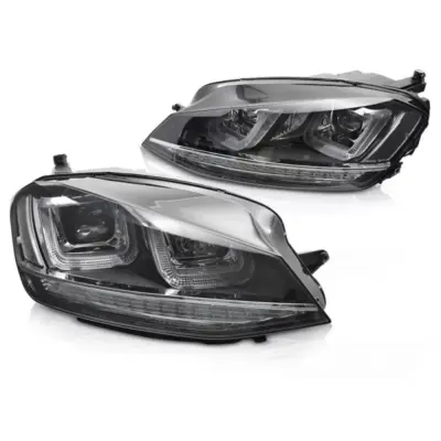 Fari Anteriori Neri con Linea Cromata per Volkswagen Golf 7 13-17