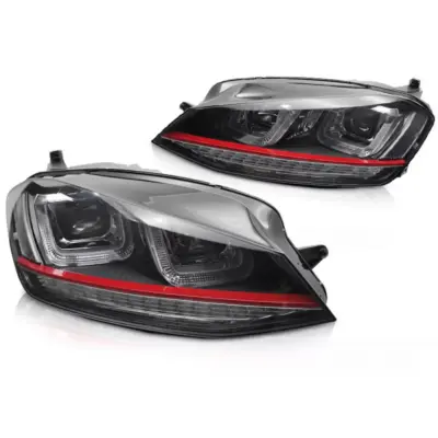 Fari Anteriori Sequenziali Neri con Linea Rossa per VW Golf 7 13-17