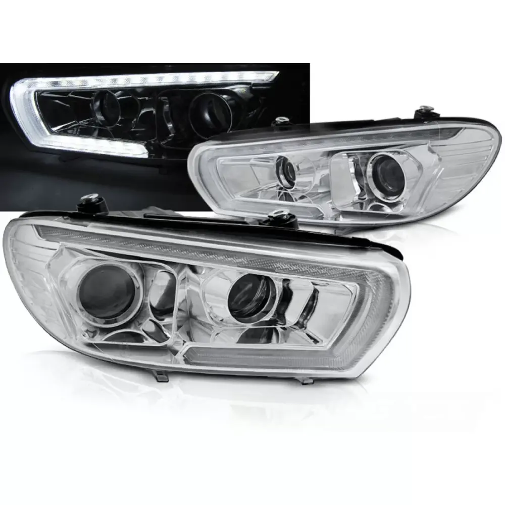 Fari Anteriori Tubo LED Sequenziale Cromato per VW Scirocco 08-04.14
