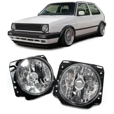 Fari Anteriori Vetro Trasparente Cromato per Volkswagen Golf 2 1983-1992