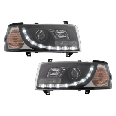 Fari LED Diurni Anteriori Neri per Volkswagen Transporter T4 1990-2003