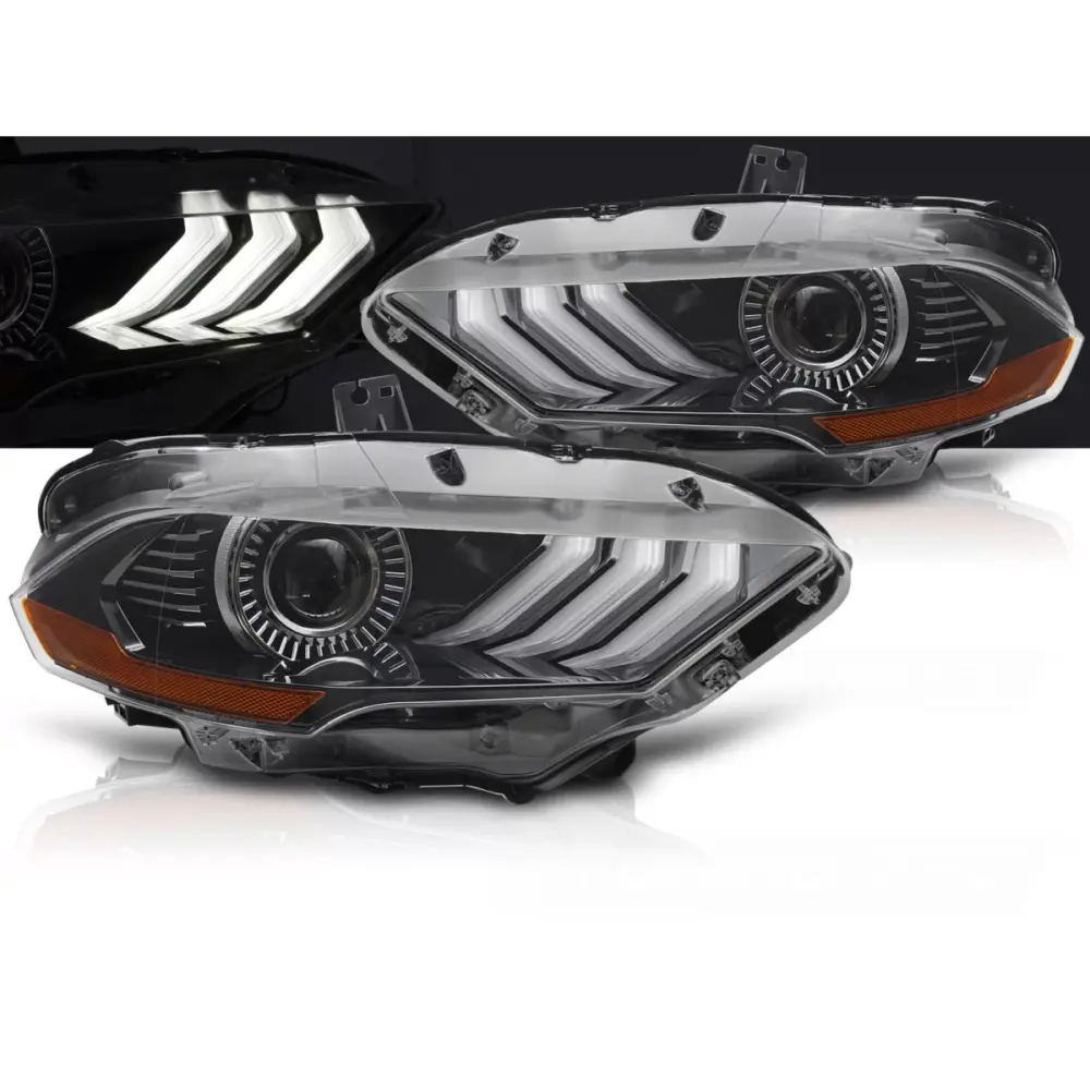 Fari LED Rgb DRL Neri Anteriori per Ford Mustang 18-21
