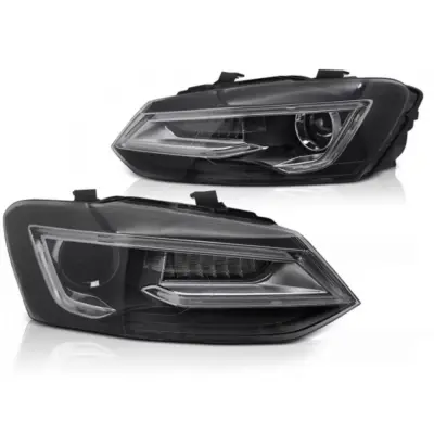 Fari LED Tuning con Base Nera e Frecce Dinamiche per Volkswagen Polo 2009-2017