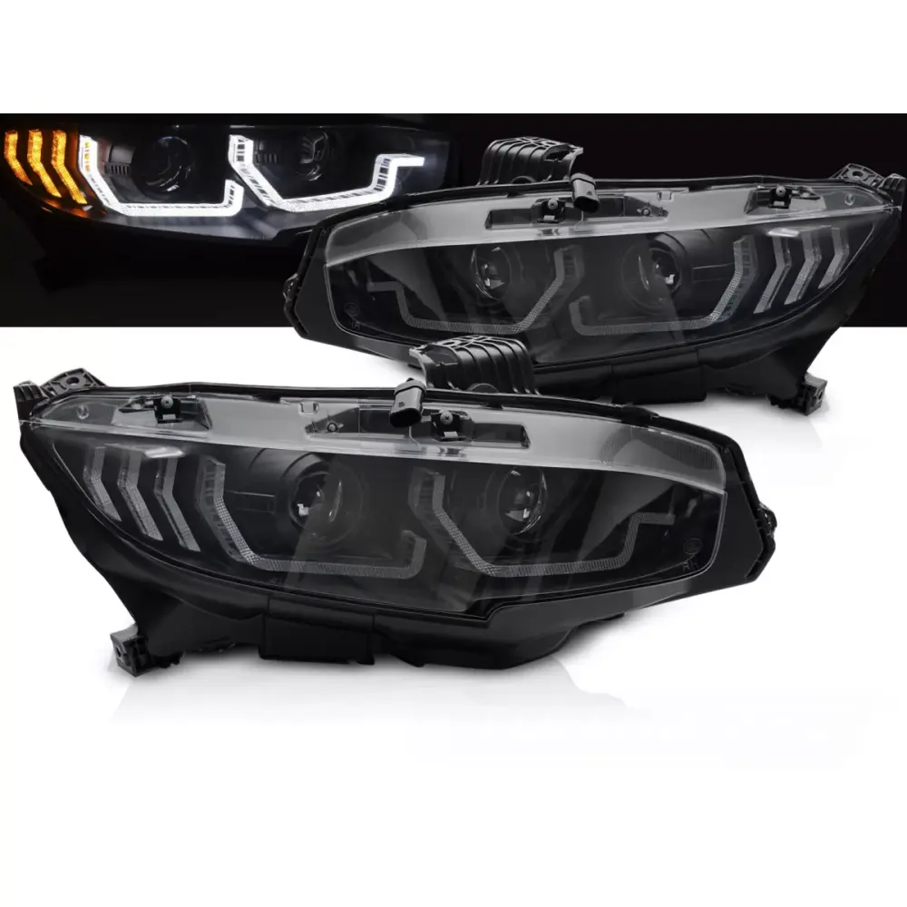 Fari Neri con Luci Diurne Sequenziali per Honda Civic X 2016-2021