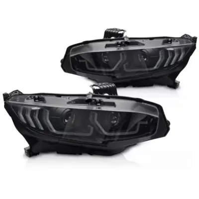 Fari Neri con Luci Diurne Sequenziali per Honda Civic X 2016-2021