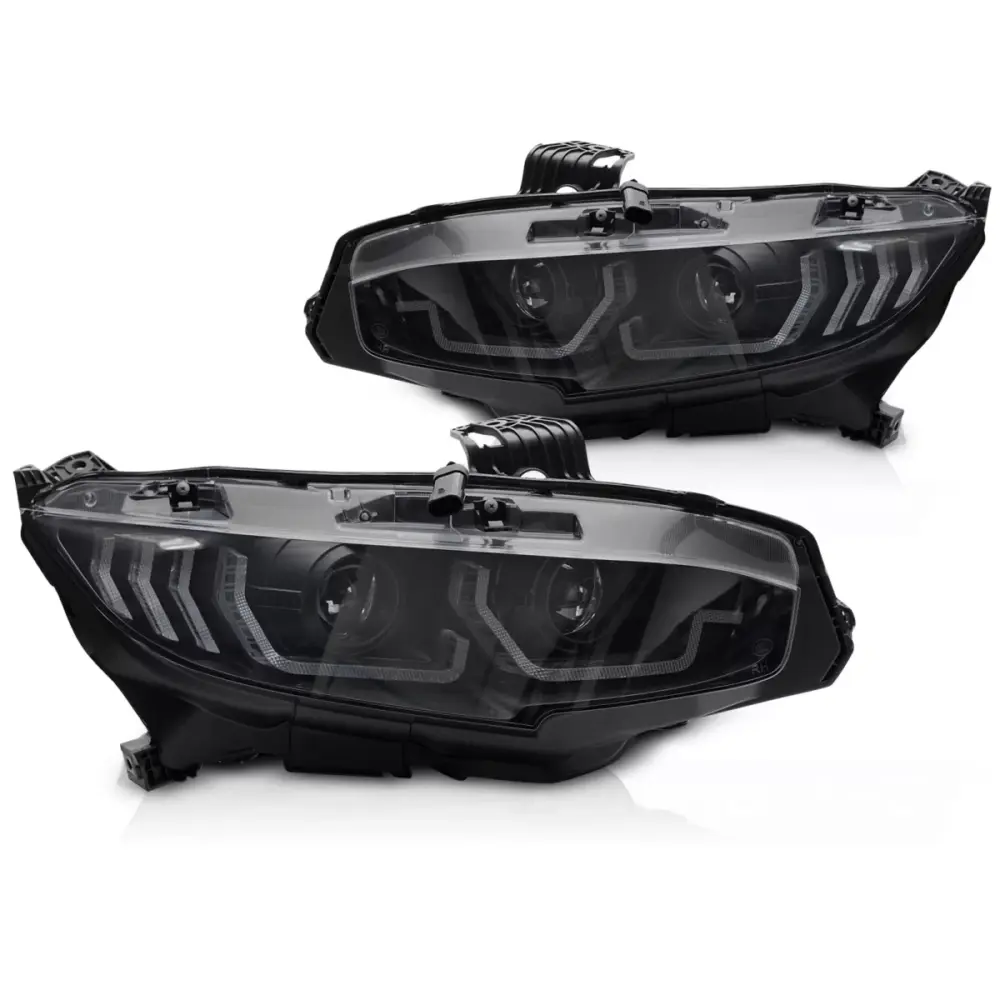 Fari Neri con Luci Diurne Sequenziali per Honda Civic X 2016-2021