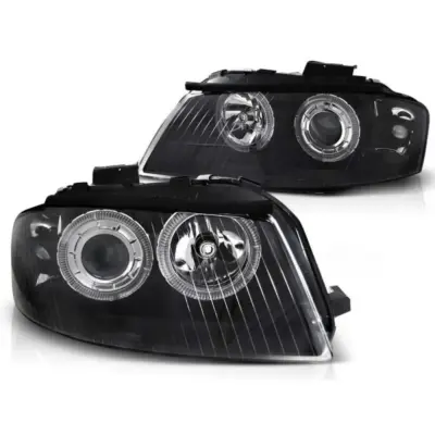 Fari Tuning con Anelli Alogeni Anteriori Dx e Sx per Audi A3 8P 05-03/08 3D 5D