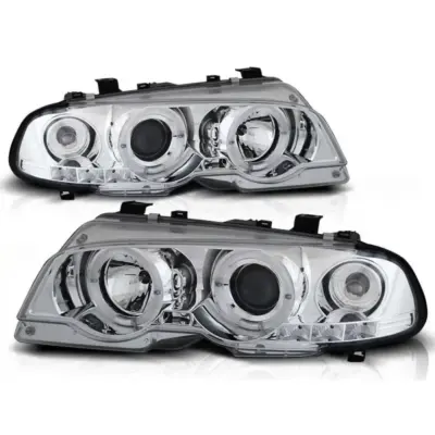 Fari Tuning con Angel Eyes Alogeni Anteriori Dx e Sx per BMW 3 E46 1999-2003